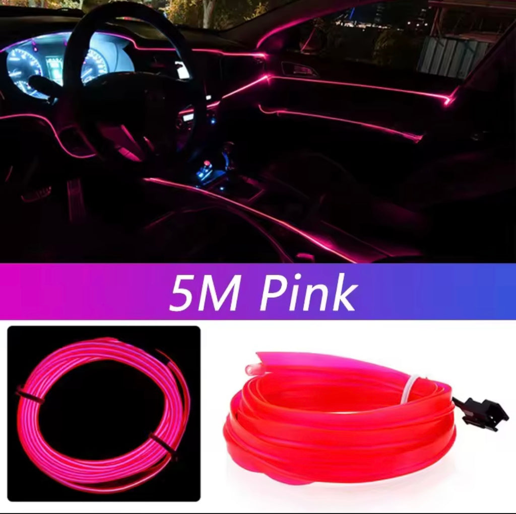 5M Car Interior Led Strip Light Neon EL Wiring Decorative Lamp For Auto DIY Flexible Ambient Light USB Party Atmosphere Diode