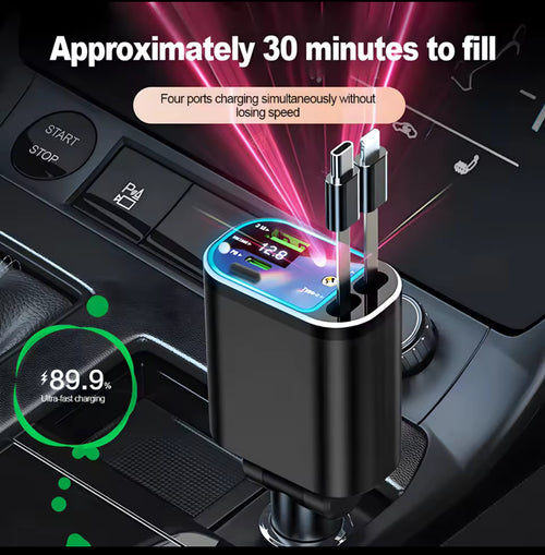 Viral 5 in 1 Retractable Car Charger with USB C Cable Roof Starlight Car Charger Adapter Compatible for iPhone Huawei Samsung