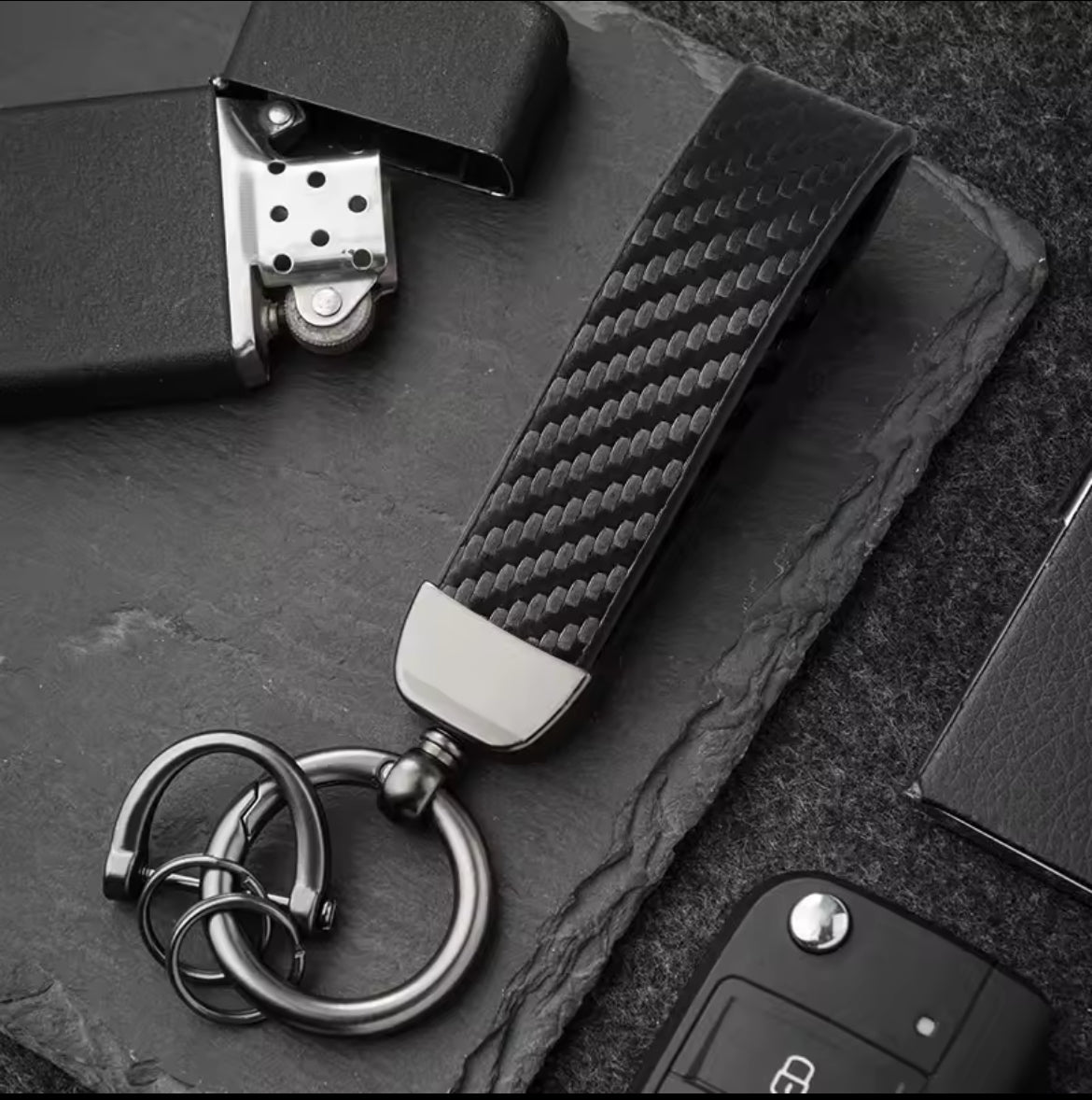 Carbon Fiber Leather Key Chain