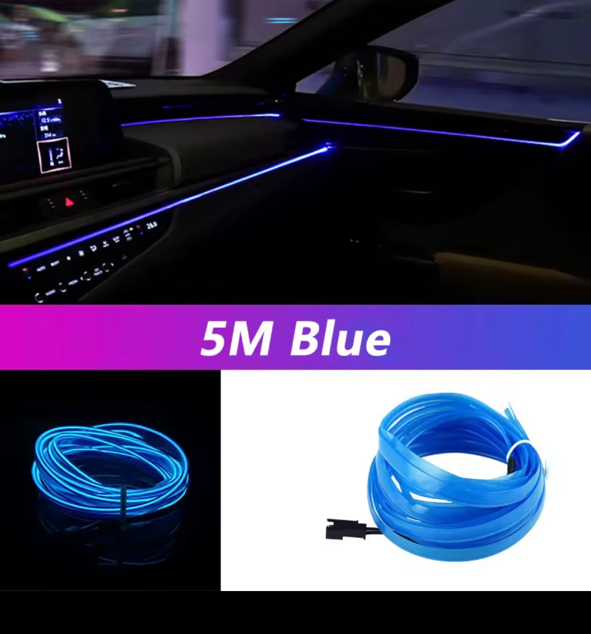 5M Car Interior Led Strip Light Neon EL Wiring Decorative Lamp For Auto DIY Flexible Ambient Light USB Party Atmosphere Diode