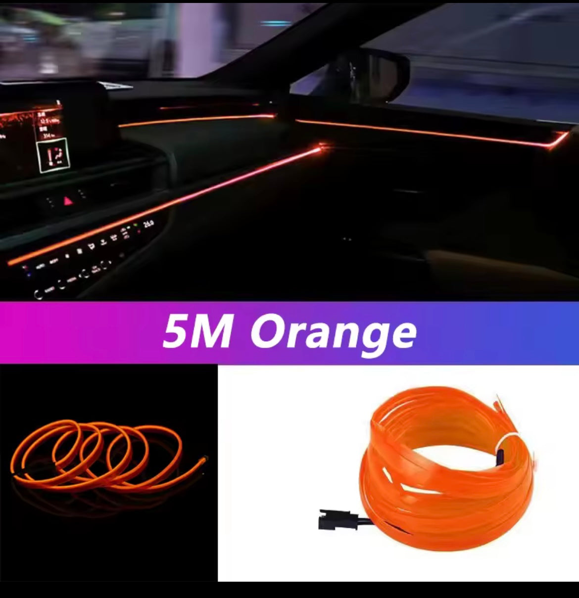 5M Car Interior Led Strip Light Neon EL Wiring Decorative Lamp For Auto DIY Flexible Ambient Light USB Party Atmosphere Diode