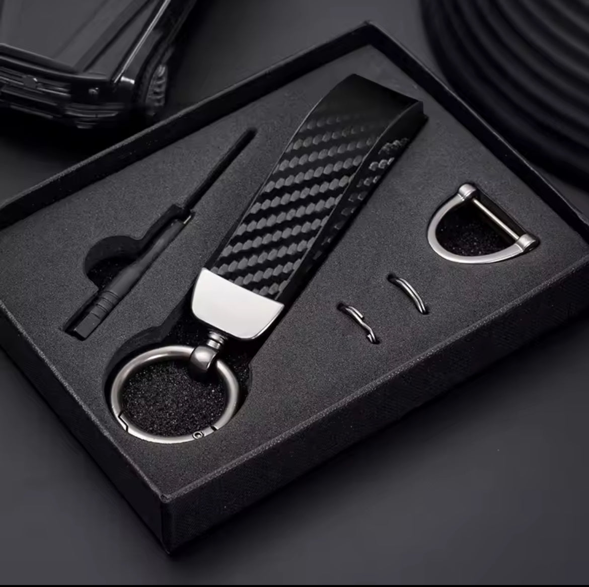 Carbon Fiber Leather Key Chain