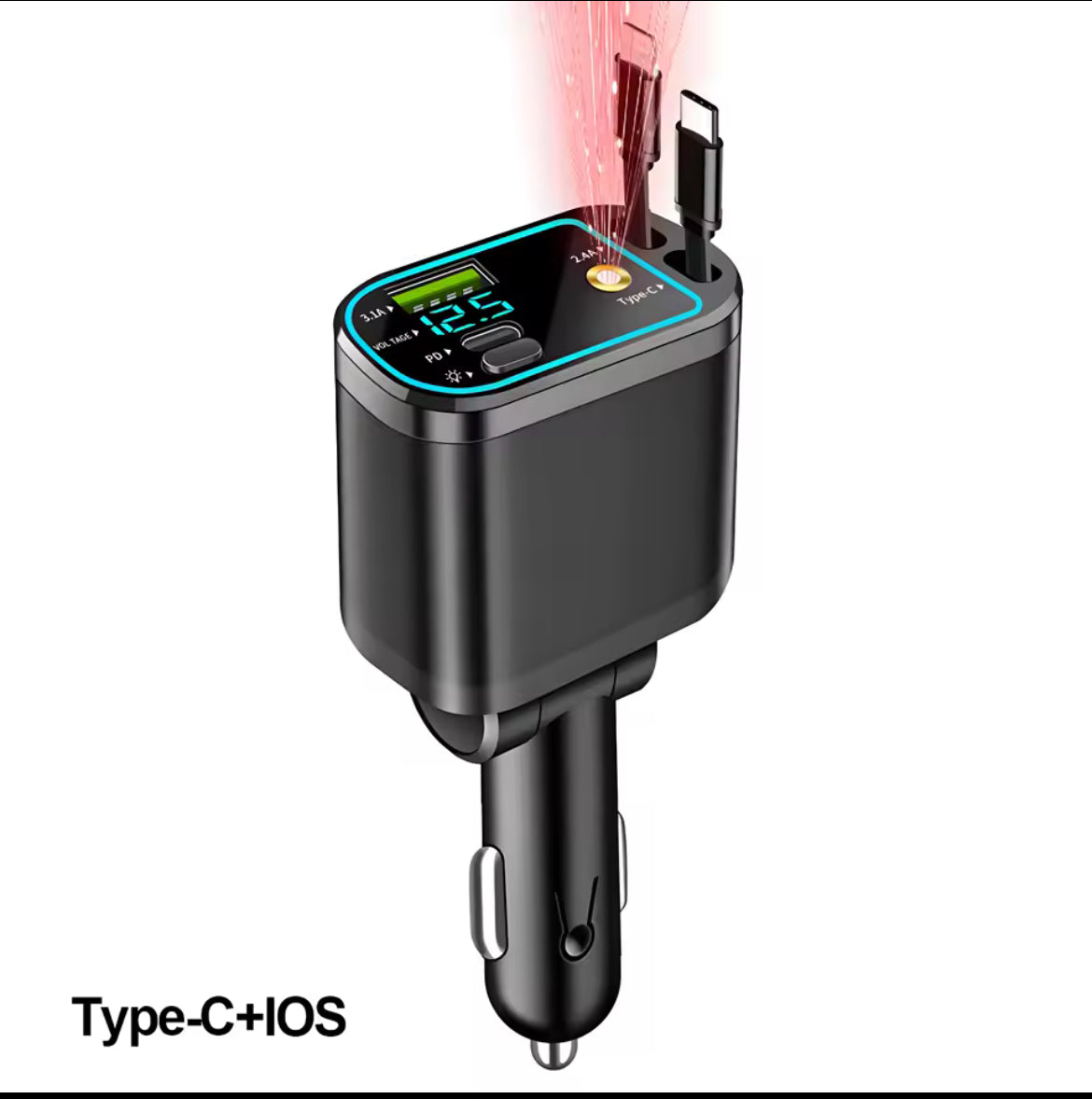 Viral 5 in 1 Retractable Car Charger with USB C Cable Roof Starlight Car Charger Adapter Compatible for iPhone Huawei Samsung