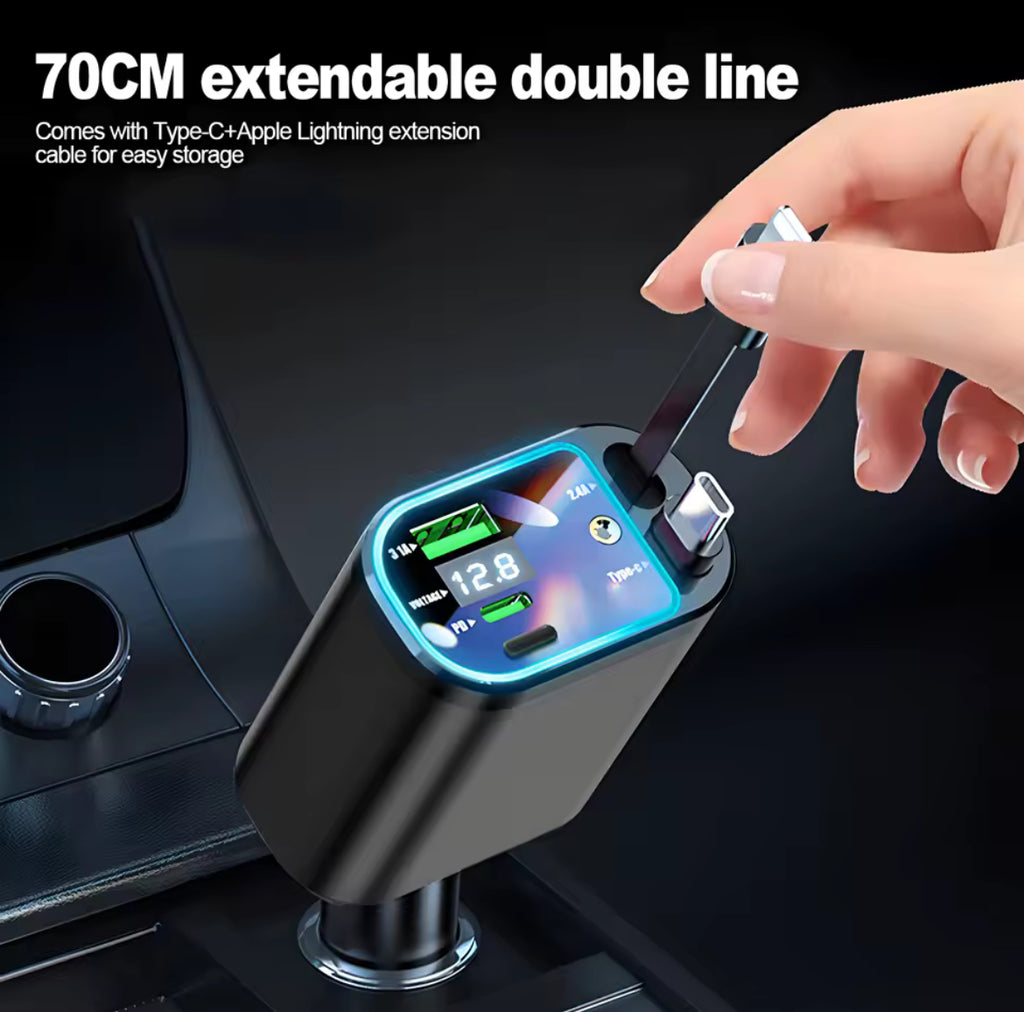 Viral 5 in 1 Retractable Car Charger with USB C Cable Roof Starlight Car Charger Adapter Compatible for iPhone Huawei Samsung