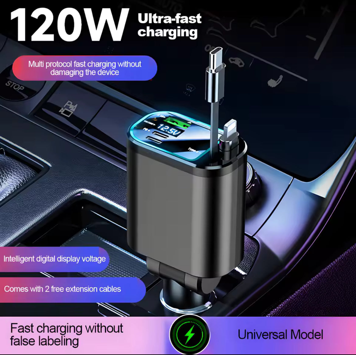 Viral 5 in 1 Retractable Car Charger with USB C Cable Roof Starlight Car Charger Adapter Compatible for iPhone Huawei Samsung